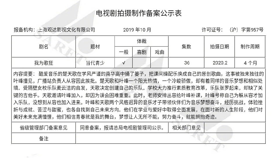 《我为歌狂》真人电视剧已通过备案 《少年的你》将拍电视剧